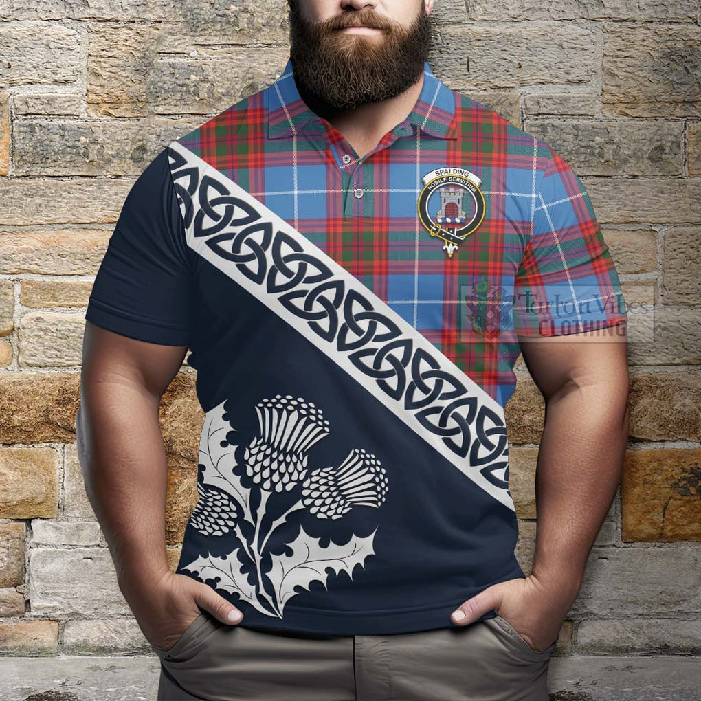 Spalding Tartan Polo Shirt Featuring Thistle and Scotland Map - Tartanvibesclothing Store