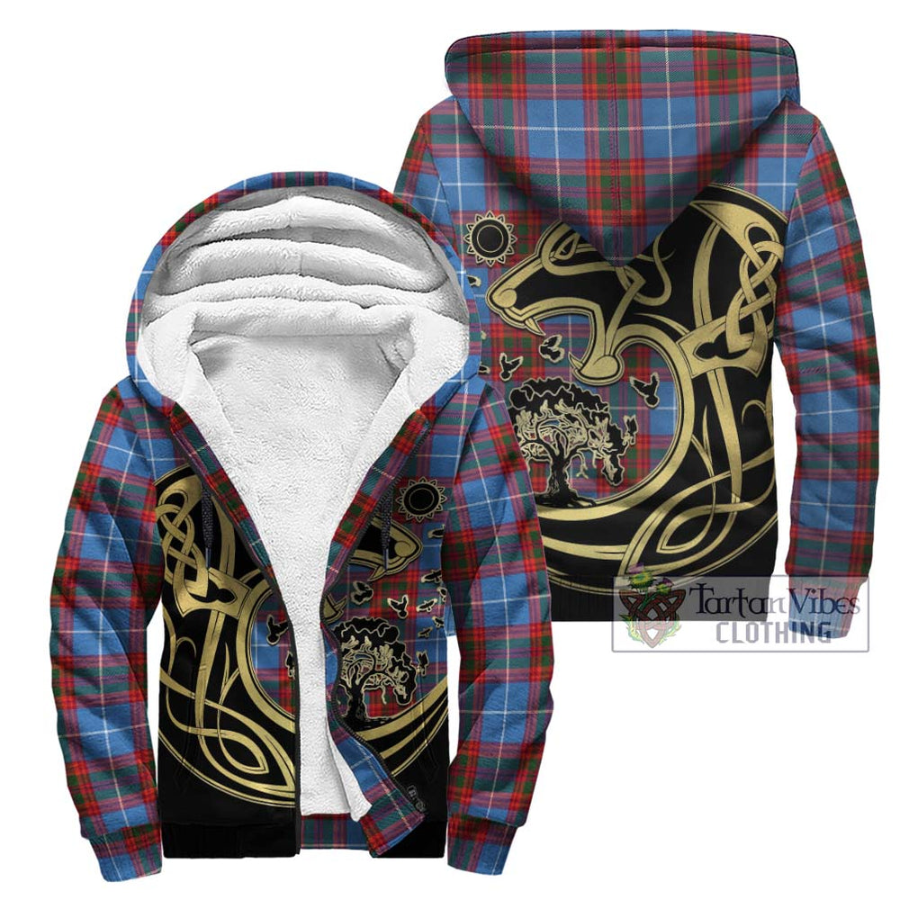 Spalding Tartan Sherpa Hoodie with Family Crest Celtic Wolf Style Unisex - Tartan Vibes Clothing