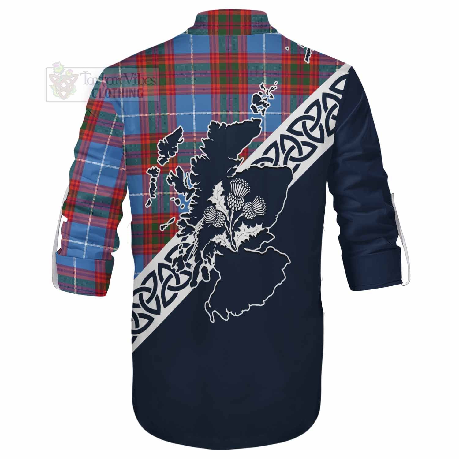 Spalding Tartan Ghillie Kilt Shirt Featuring Thistle and Scotland Map - Tartan Vibes Clothing