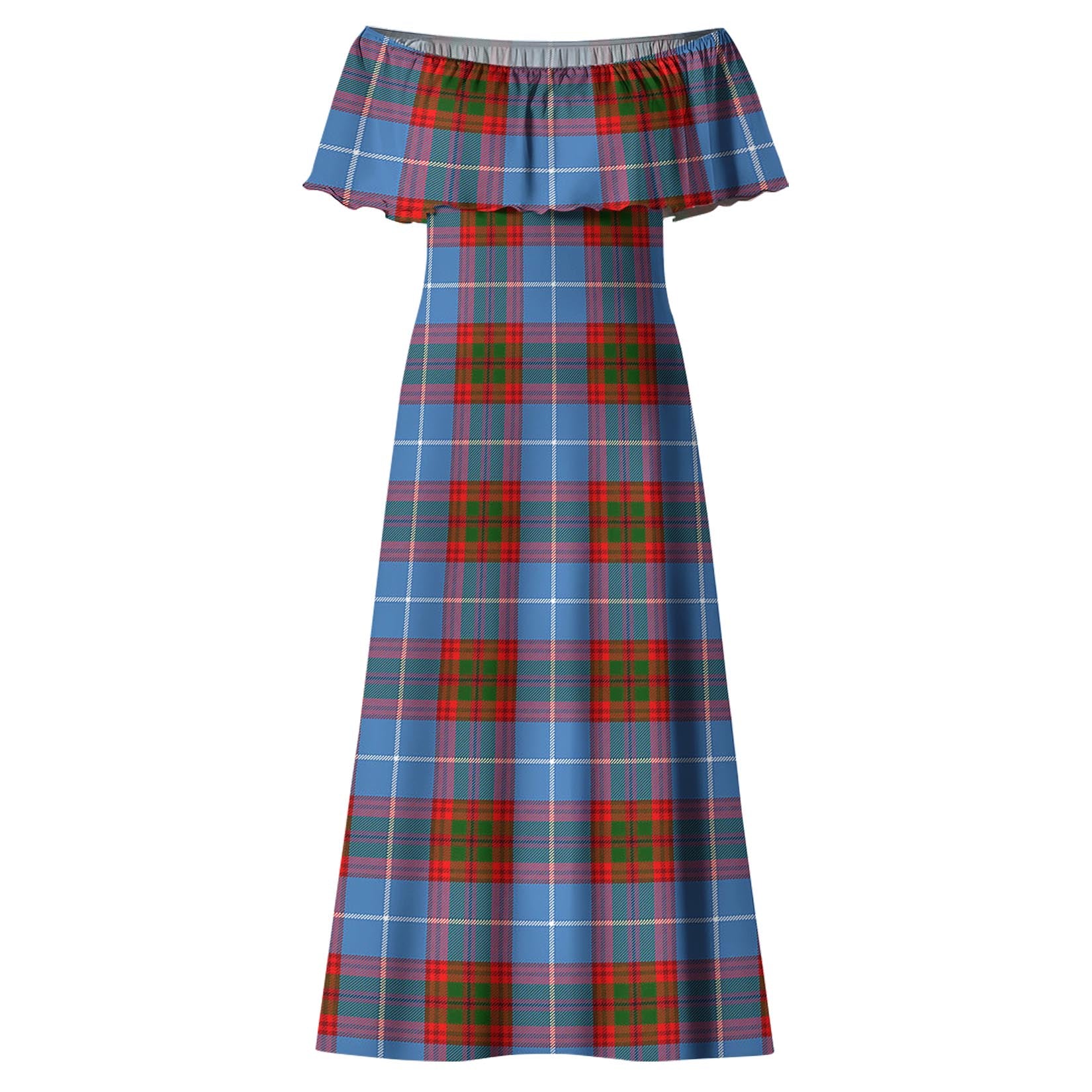 Spalding Tartan Off Shoulder Long Dress - Tartan Vibes Clothing