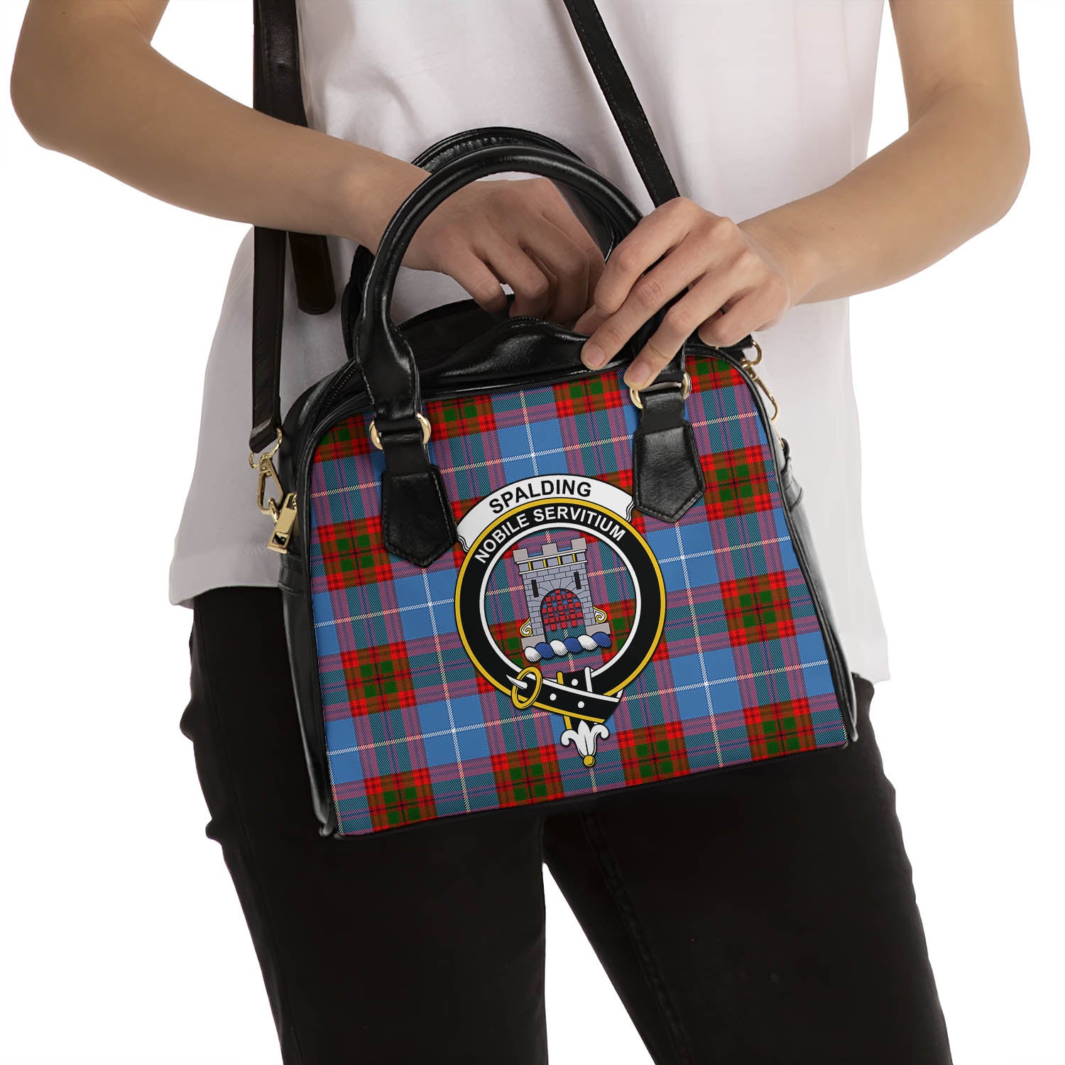 Spalding Tartan Shoulder Handbags with Family Crest - Tartan Vibes Clothing