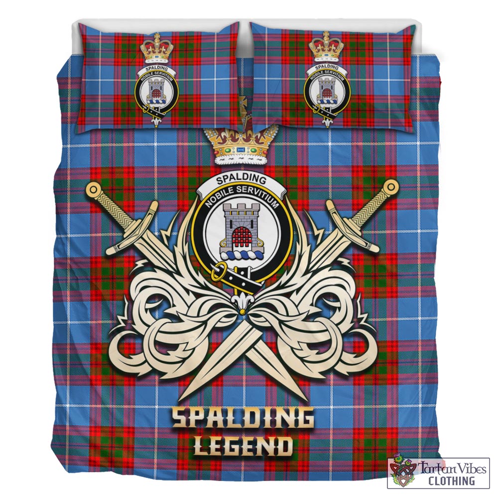 Tartan Vibes Clothing Spalding Tartan Bedding Set with Clan Crest and the Golden Sword of Courageous Legacy