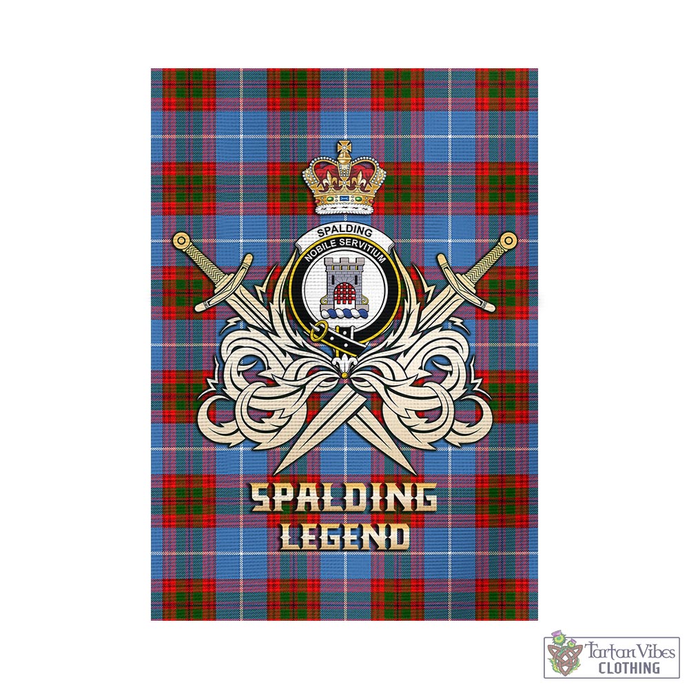 Tartan Vibes Clothing Spalding Tartan Flag with Clan Crest and the Golden Sword of Courageous Legacy