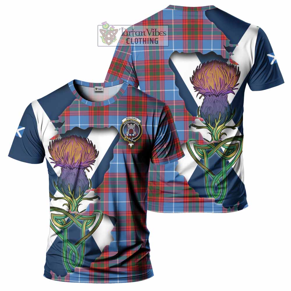Tartan Vibes Clothing Spalding Tartan Family Crest T-Shirt Scottish Thistle Celtic Inspired