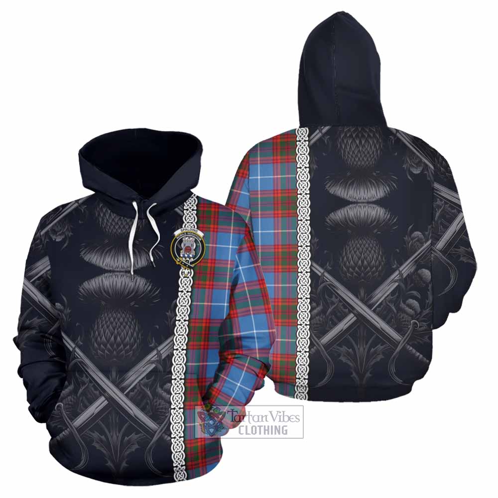 Spalding Tartan Hoodie with Family Crest Cross Sword Thistle Celtic Vibes - Tartan Vibes Clothing