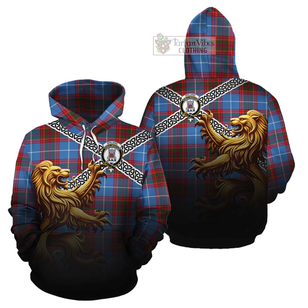 Spalding Crest Tartan Cotton Hoodie with Golden Lion Emblem Celtic Style - Tartan Vibes Clothing