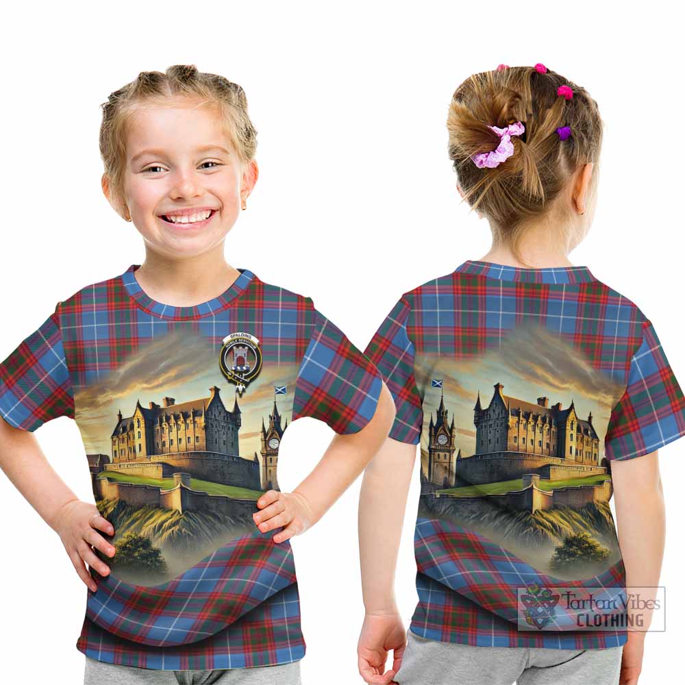 Spalding Tartan Family Crest Kid T-Shirt with Scottish Ancient Castle Style - Tartan Vibes Clothing