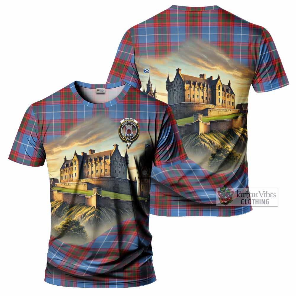 Spalding Tartan Family Crest T-Shirt with Scottish Ancient Castle Style - Tartan Vibes Clothing