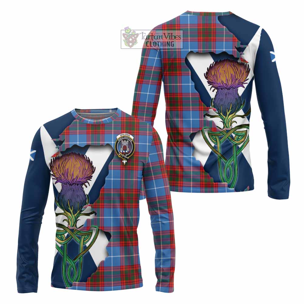 Tartan Vibes Clothing Spalding Tartan Family Crest Long Sleeve T-Shirt Scottish Thistle Celtic Inspired