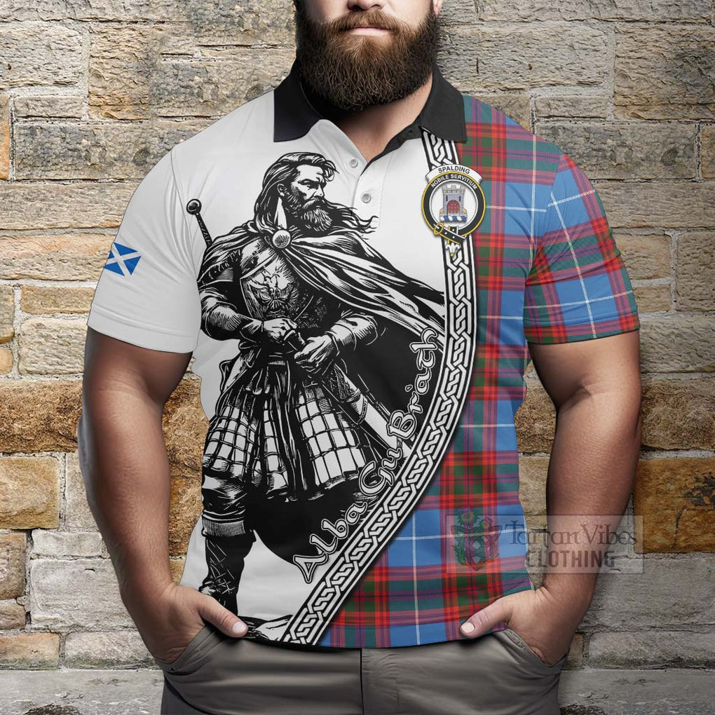 Spalding Tartan Clan Crest Polo Shirt with Highlander Warrior Celtic Style - Tartan Vibes Clothing