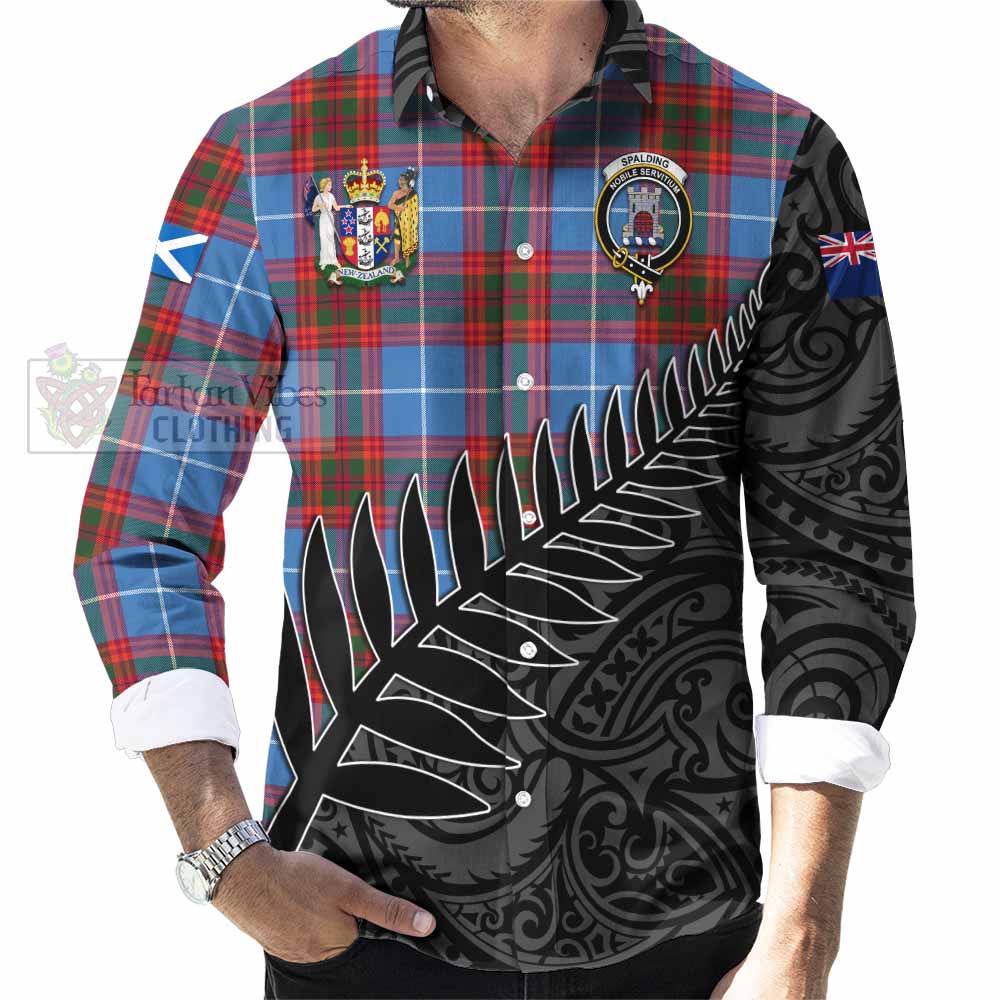 Spalding Crest Tartan Long Sleeve Button Shirt with New Zealand Silver Fern Half Style - Tartan Vibes Clothing