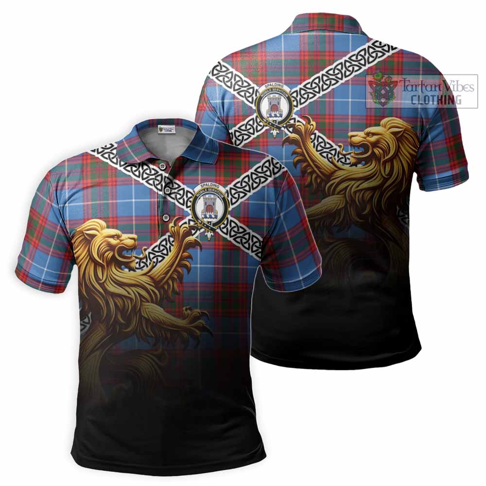 Spalding Crest Tartan Polo Shirt with Golden Lion Emblem Celtic Style - Tartan Vibes Clothing
