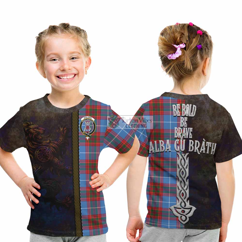 Spalding Tartan Family Crest Kid T-Shirt Alba Gu Brath Be Brave Lion Ancient Style - Tartan Vibes Clothing