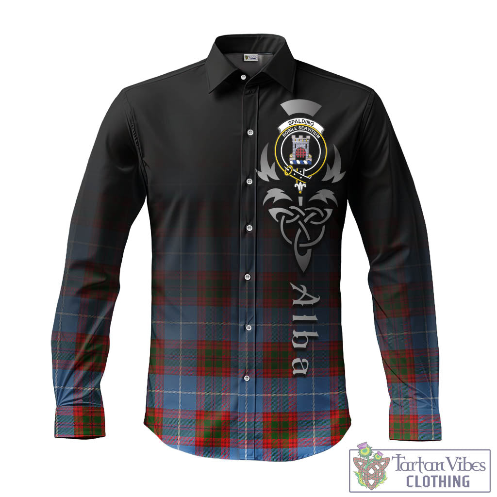 Tartan Vibes Clothing Spalding Tartan Long Sleeve Button Up Featuring Alba Gu Brath Family Crest Celtic Inspired