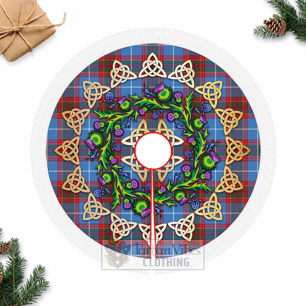 Spalding Tartan Christmas Tree Skirt with Thistle Celtic Knot Style Fringed Tree Skirts - Tartan Vibes Clothing