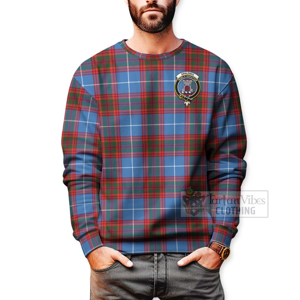Spalding Tartan Sweatshirt with Family Crest Celtic Skull Style - Tartan Vibes Clothing