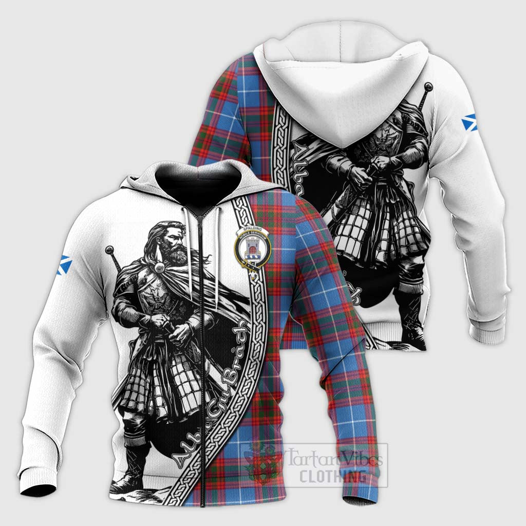 Spalding Tartan Clan Crest Knitted Hoodie with Highlander Warrior Celtic Style Unisex Knitted Zip Hoodie - Tartan Vibes Clothing