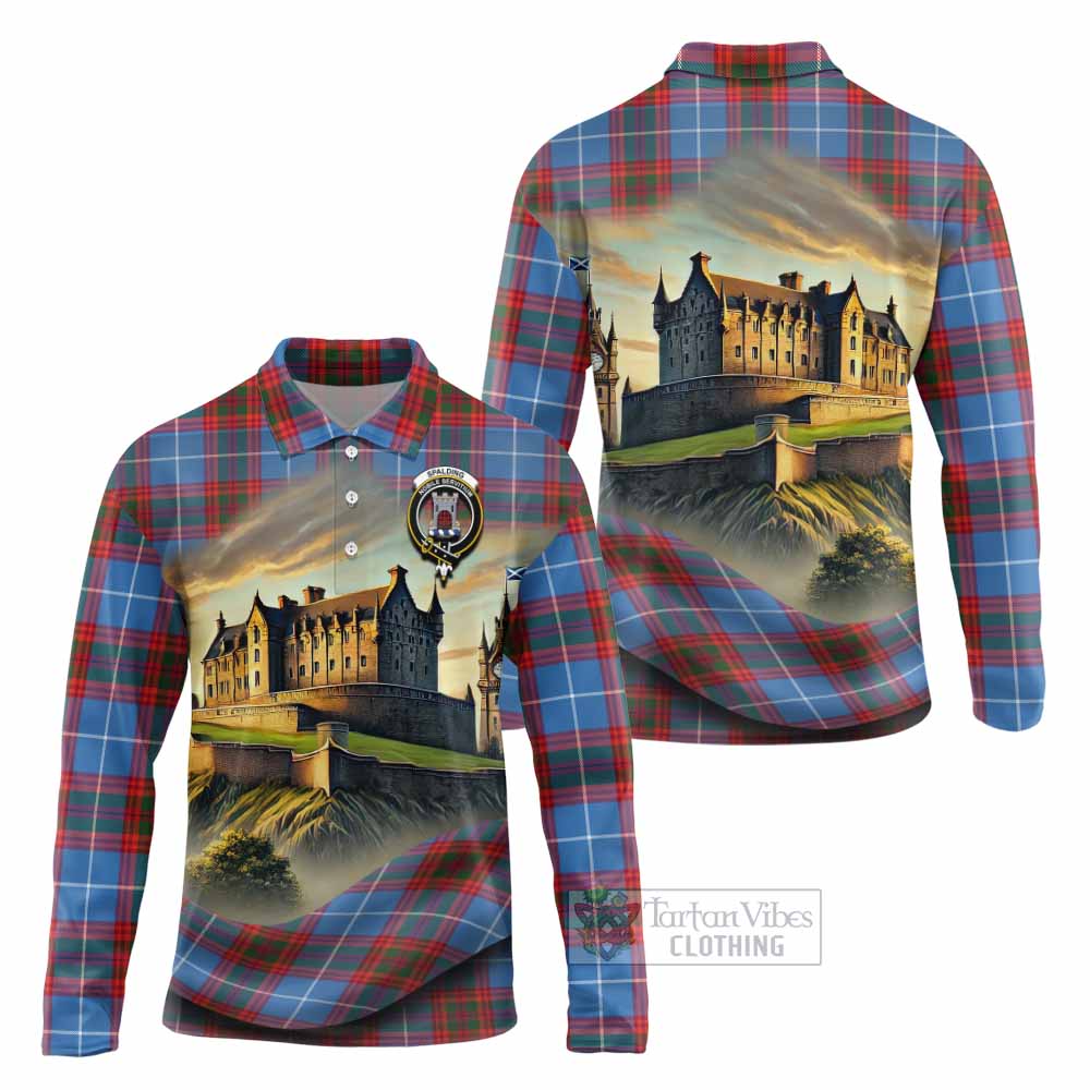 Spalding Tartan Family Crest Long Sleeve Polo Shirt with Scottish Ancient Castle Style - Tartan Vibes Clothing