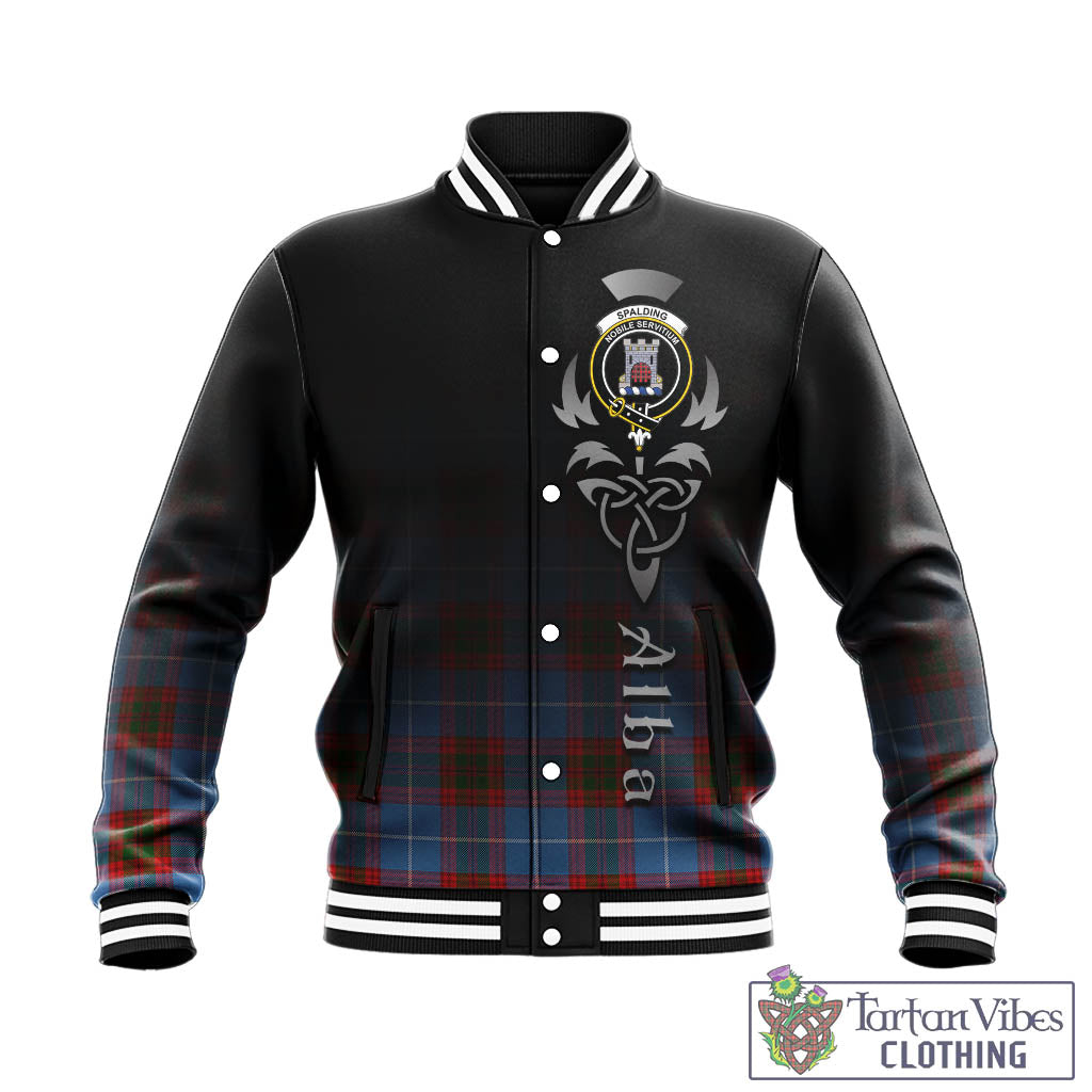 Spalding Tartan Baseball Jacket Featuring Alba Gu Brath Family Crest Celtic Inspired - Tartan Vibes Clothing