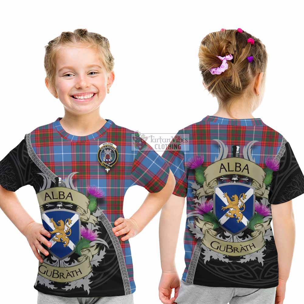 Spalding Tartan Family Crest Kid T-Shirt Lion Rampant Royal Thistle Shield Celtic Inspired - Tartan Vibes Clothing