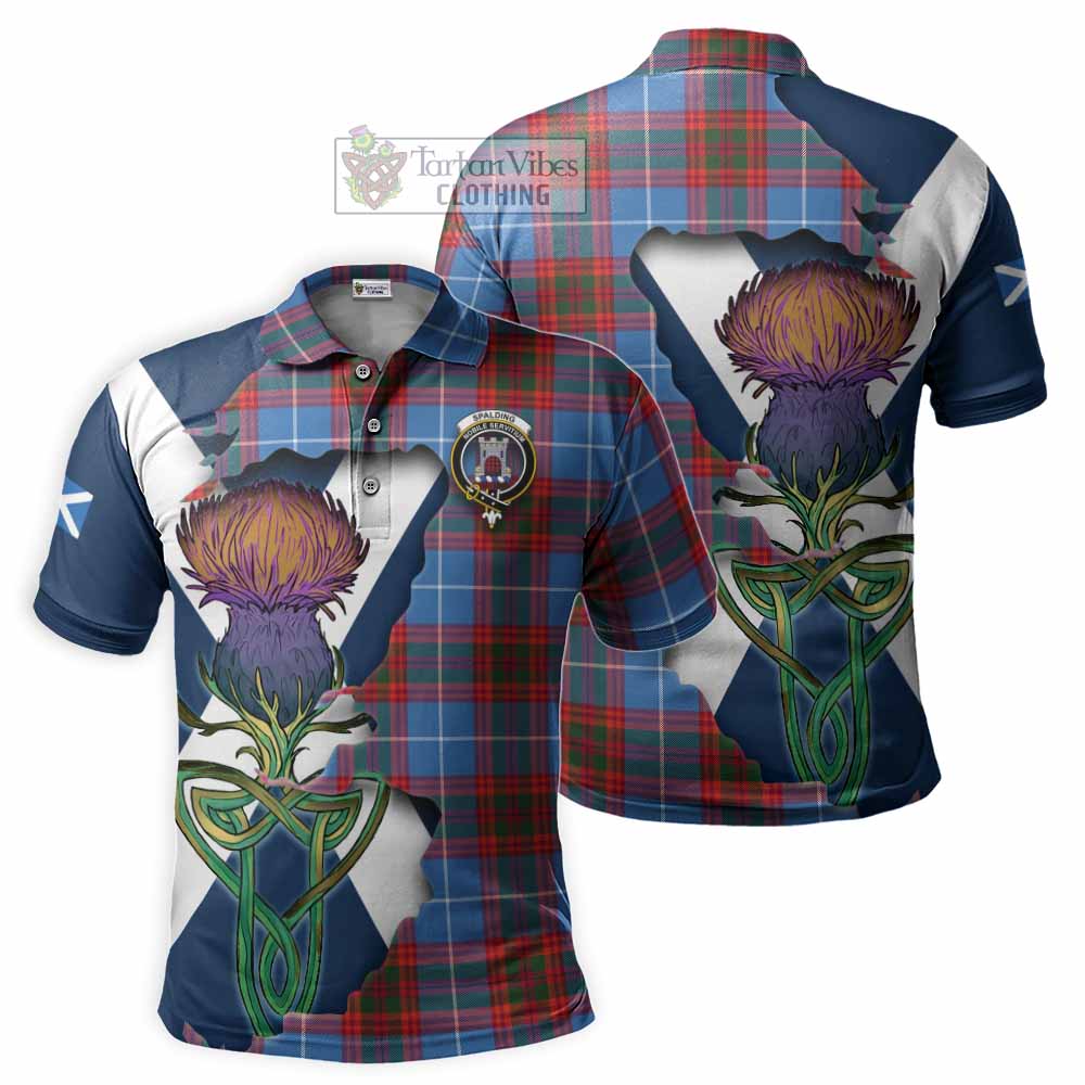 Tartan Vibes Clothing Spalding Tartan Family Crest Polo Shirt Scottish Thistle Celtic Inspired