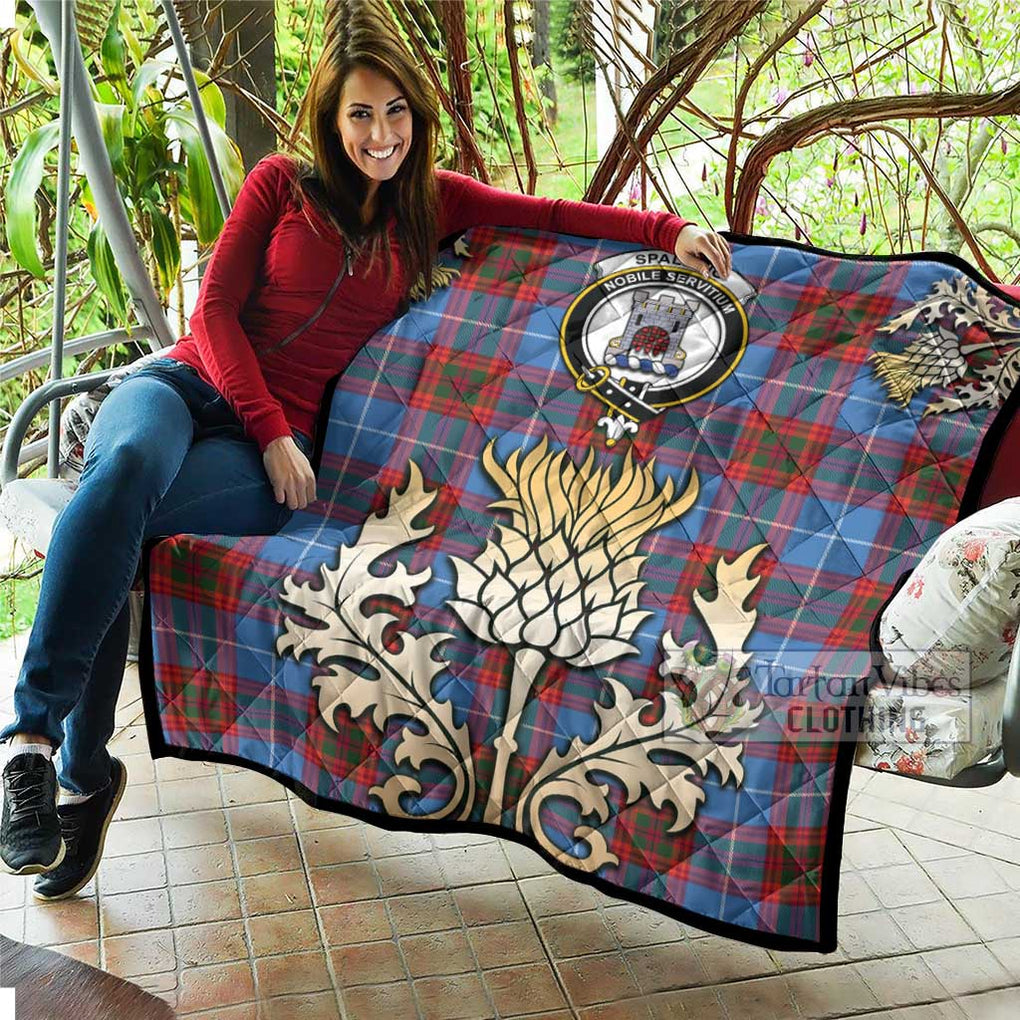 Tartan Vibes Clothing Spalding Tartan Quilt with Family Crest and Golden Thistle Style