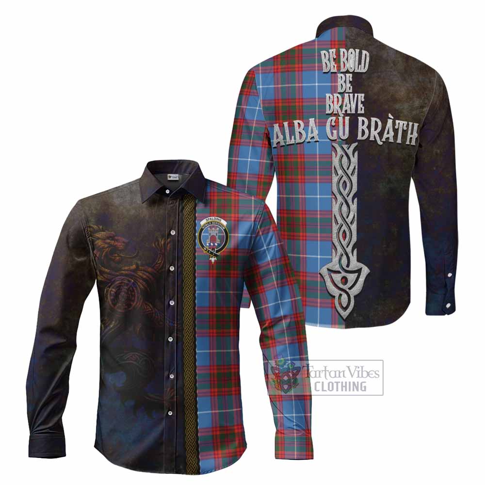 Spalding Tartan Family Crest Long Sleeve Button Shirt Alba Gu Brath Be Brave Lion Ancient Style - Tartan Vibes Clothing