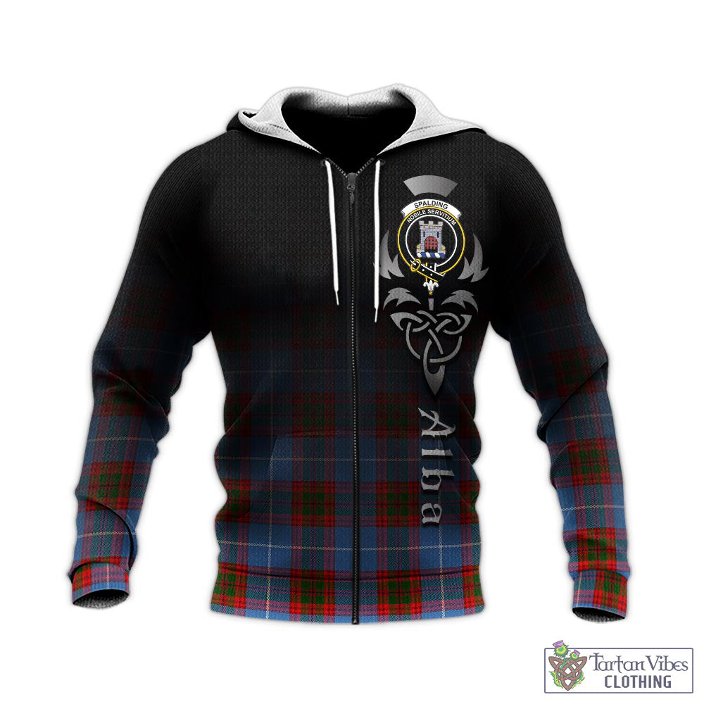 Tartan Vibes Clothing Spalding Tartan Knitted Hoodie Featuring Alba Gu Brath Family Crest Celtic Inspired