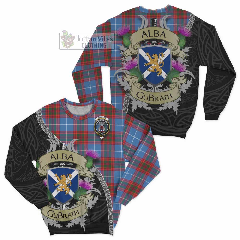 Spalding Tartan Family Crest Sweatshirt Lion Rampant Royal Thistle Shield Celtic Inspired - Tartan Vibes Clothing
