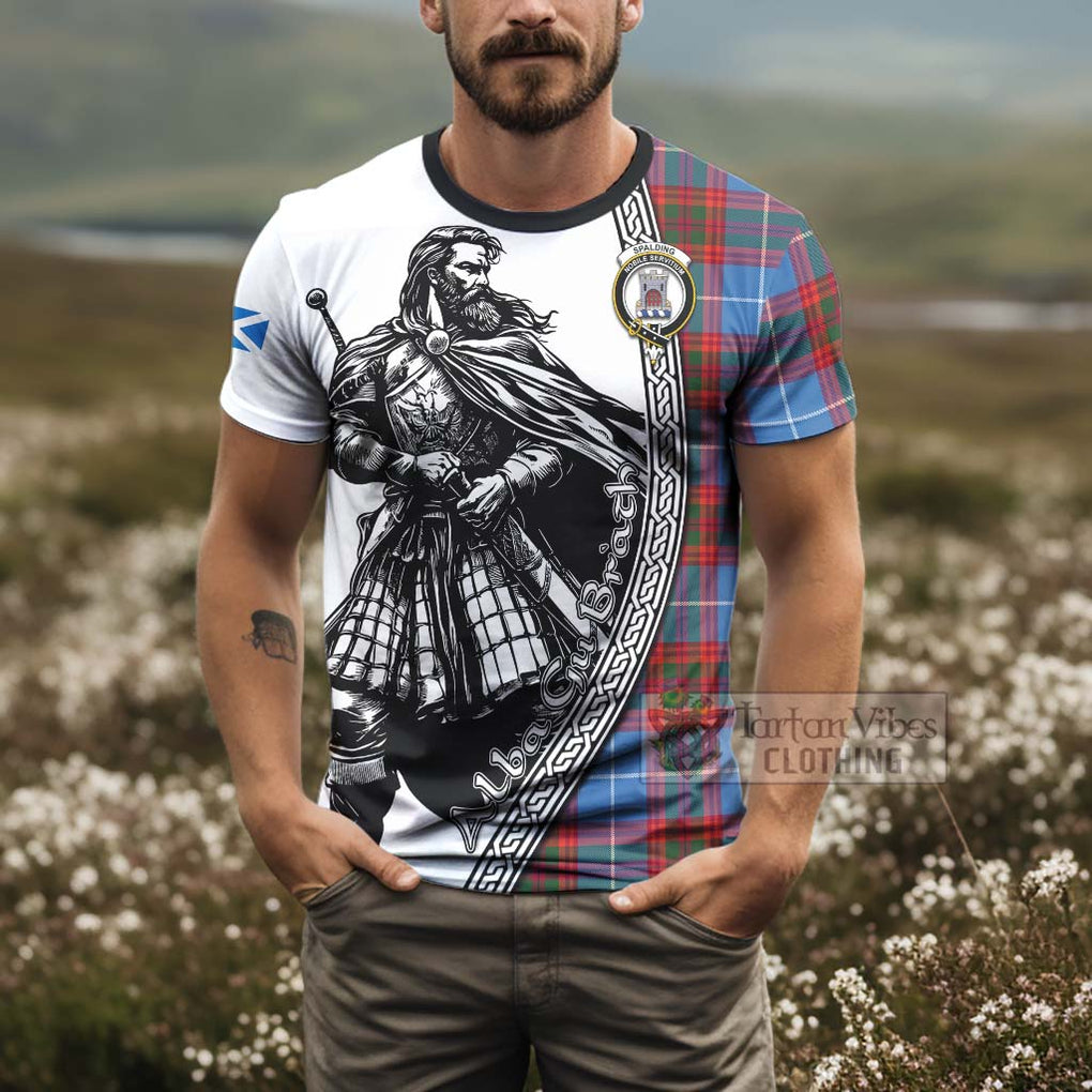 Spalding Tartan Clan Crest T-Shirt with Highlander Warrior Celtic Style - Tartan Vibes Clothing