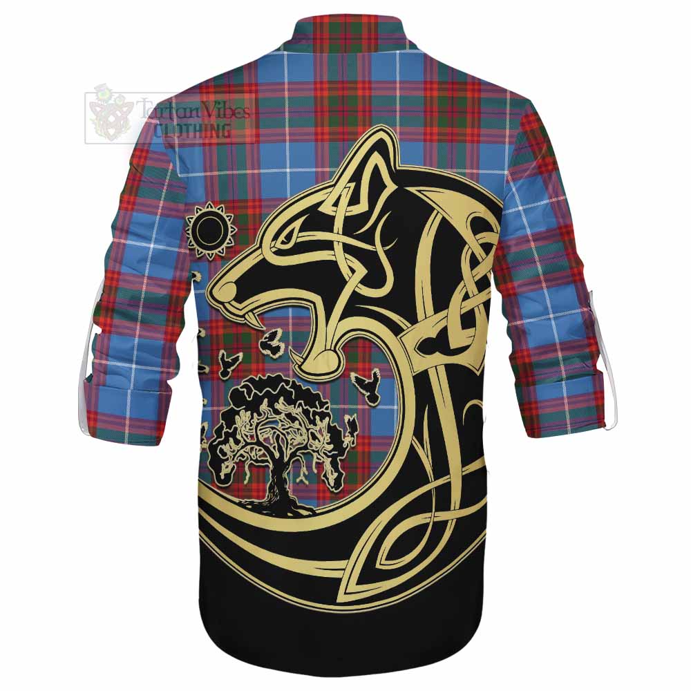 Spalding Tartan Ghillie Kilt Shirt with Family Crest Celtic Wolf Style - Tartan Vibes Clothing