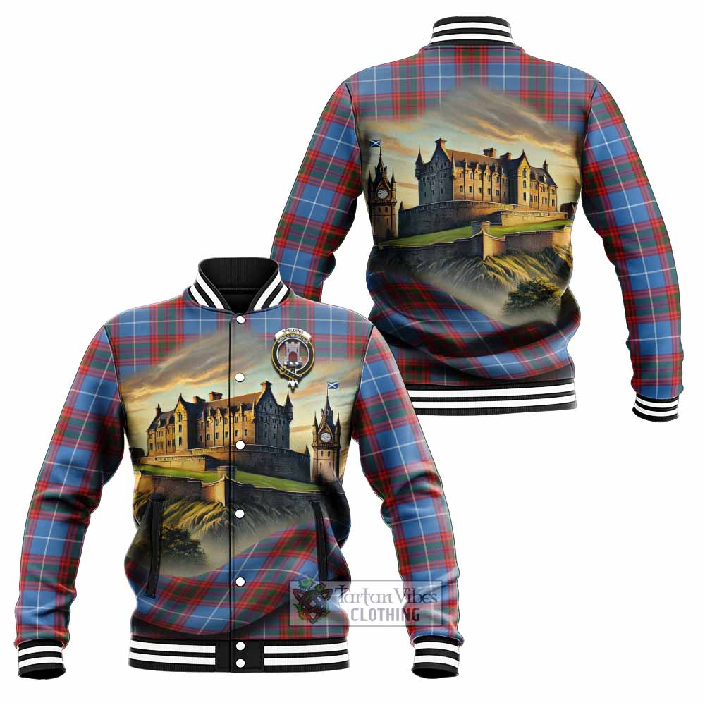 Spalding Tartan Family Crest Baseball Jacket with Scottish Ancient Castle Style - Tartan Vibes Clothing