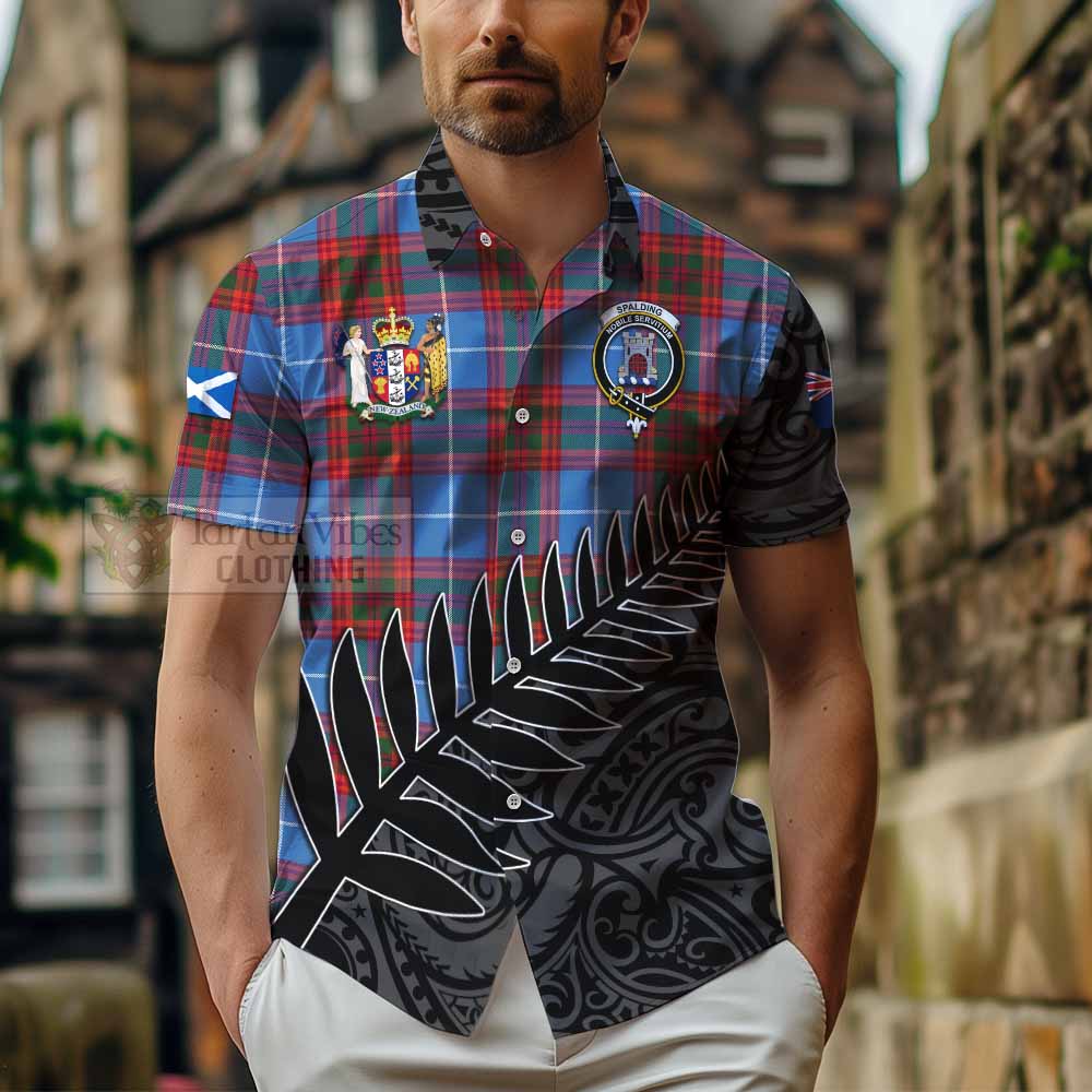 Spalding Crest Tartan Hawaiian Shirt with New Zealand Silver Fern Half Style - Tartan Vibes Clothing