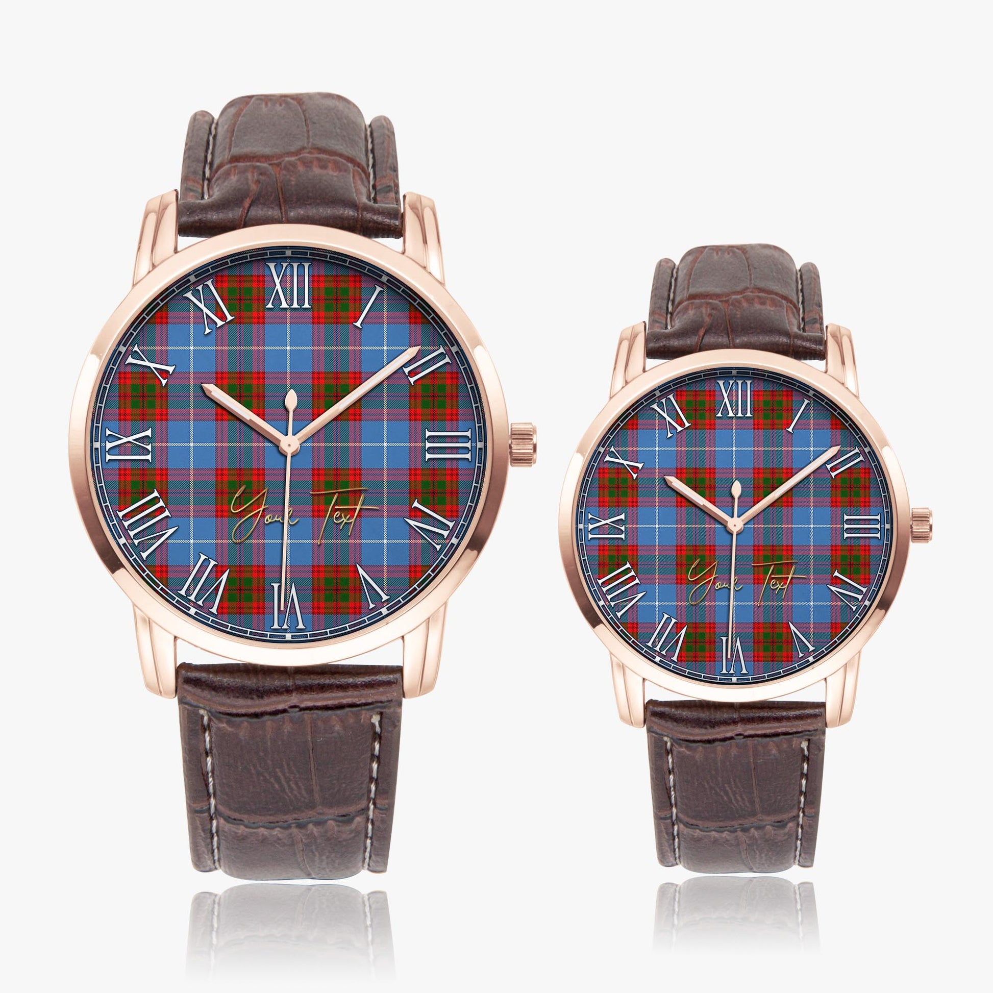 Spalding Tartan Personalized Your Text Leather Trap Quartz Watch Wide Type Rose Gold Case With Brown Leather Strap - Tartanvibesclothing Shop