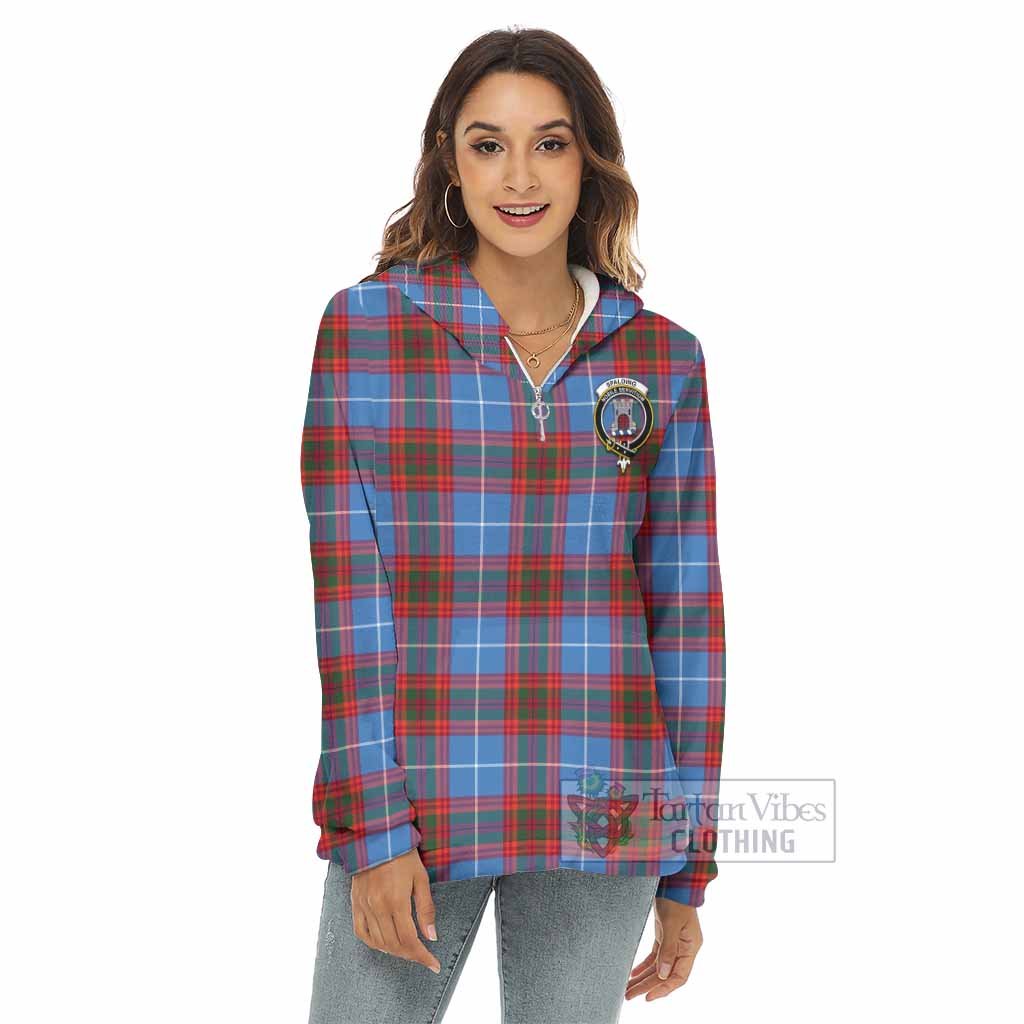 Tartan Vibes Clothing Spalding Tartan Crest Women's Borg  Half Zip Fleece Hoodie