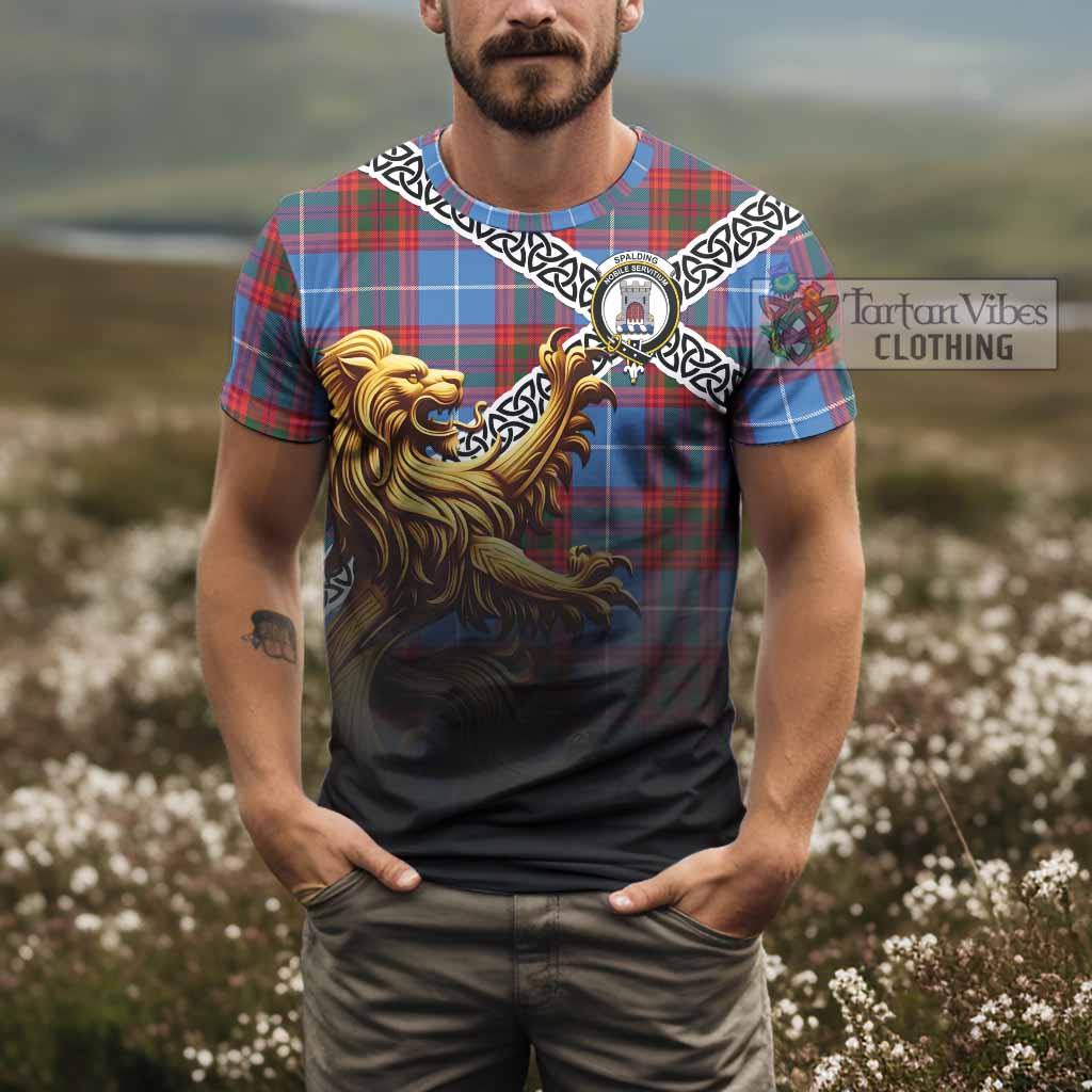 Spalding Crest Tartan T-Shirt with Golden Lion Emblem Celtic Style - Tartan Vibes Clothing
