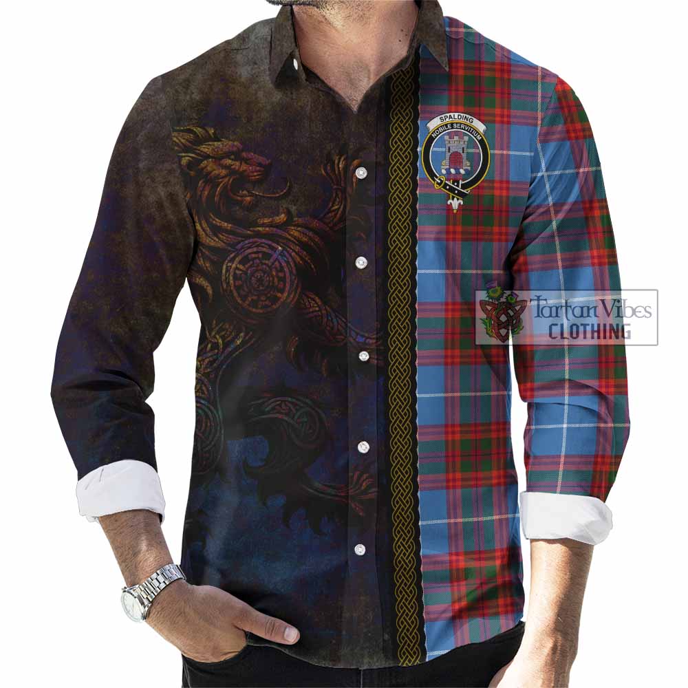 Spalding Tartan Family Crest Long Sleeve Button Shirt Alba Gu Brath Be Brave Lion Ancient Style - Tartan Vibes Clothing