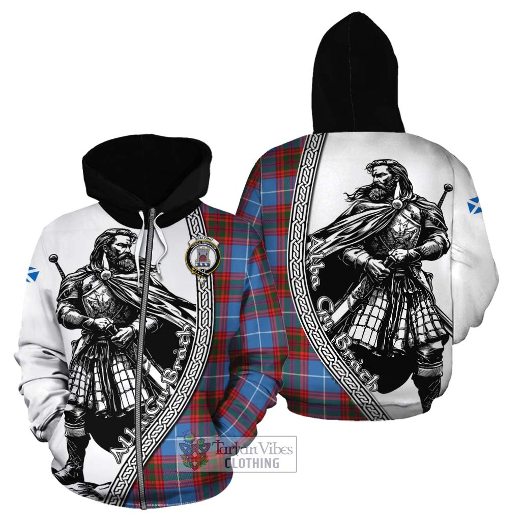 Spalding Tartan Clan Crest Cotton Hoodie with Highlander Warrior Celtic Style - Tartan Vibes Clothing