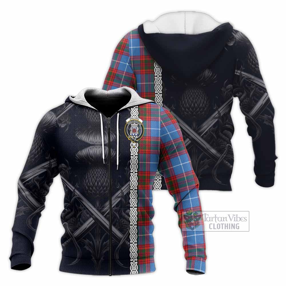 Spalding Tartan Knitted Hoodie with Family Crest Cross Sword Thistle Celtic Vibes Unisex Knitted Zip Hoodie - Tartan Vibes Clothing