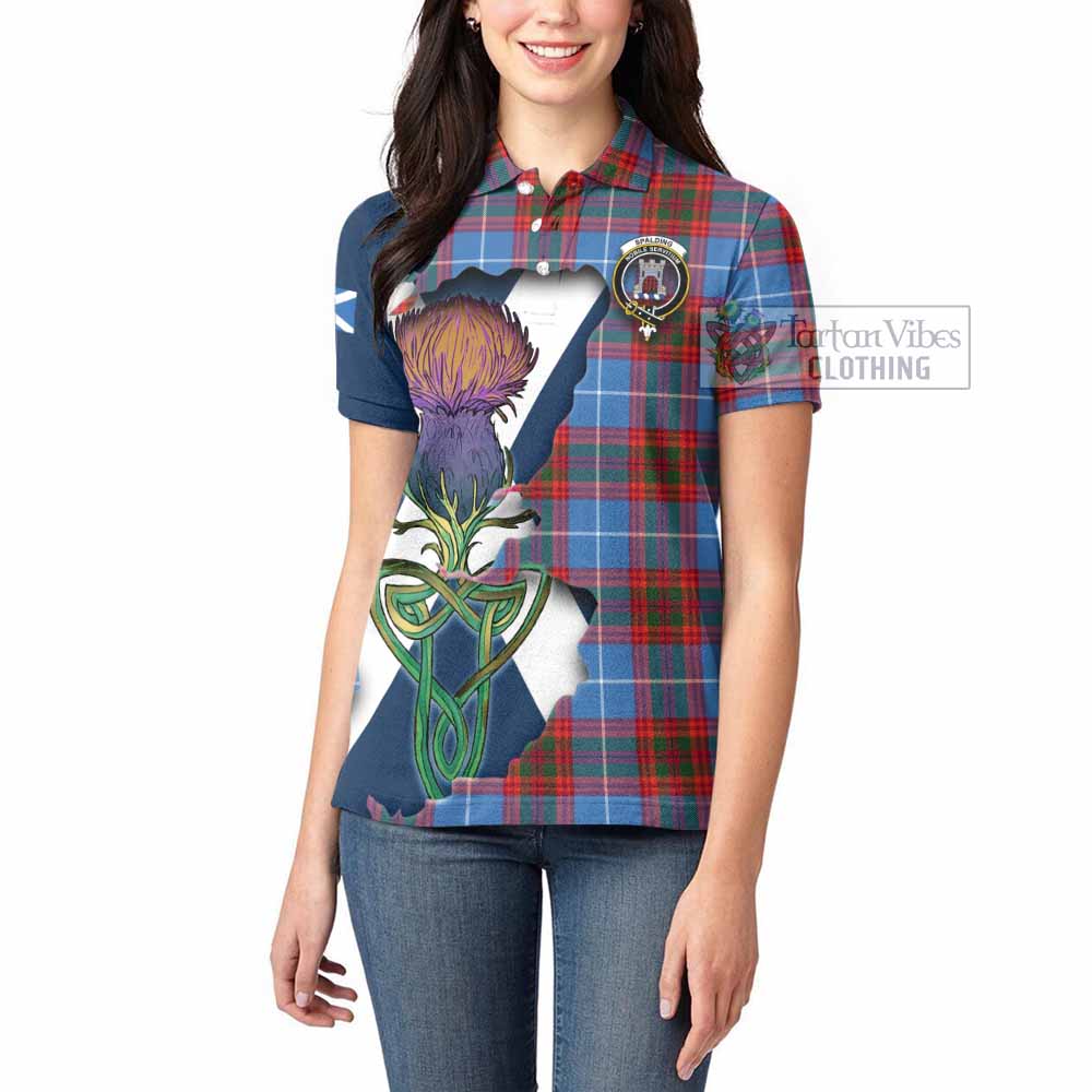 Tartan Vibes Clothing Spalding Tartan Family Crest Women's Polo Shirt Scottish Thistle Celtic Inspired