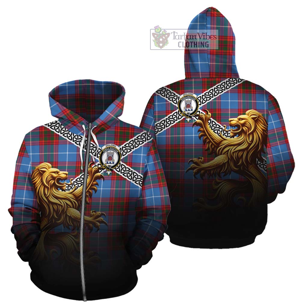 Spalding Crest Tartan Cotton Hoodie with Golden Lion Emblem Celtic Style Zip Hoodie - Tartan Vibes Clothing