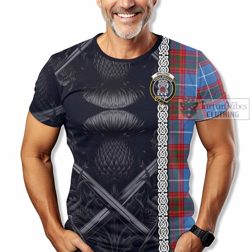 Spalding Tartan T-Shirt with Family Crest Cross Sword Thistle Celtic Vibes - Tartan Vibes Clothing