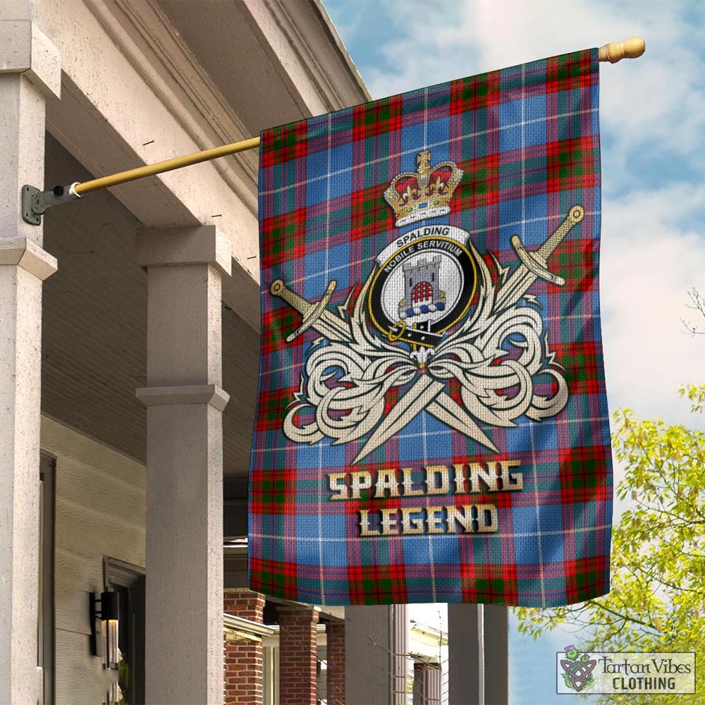 Tartan Vibes Clothing Spalding Tartan Flag with Clan Crest and the Golden Sword of Courageous Legacy