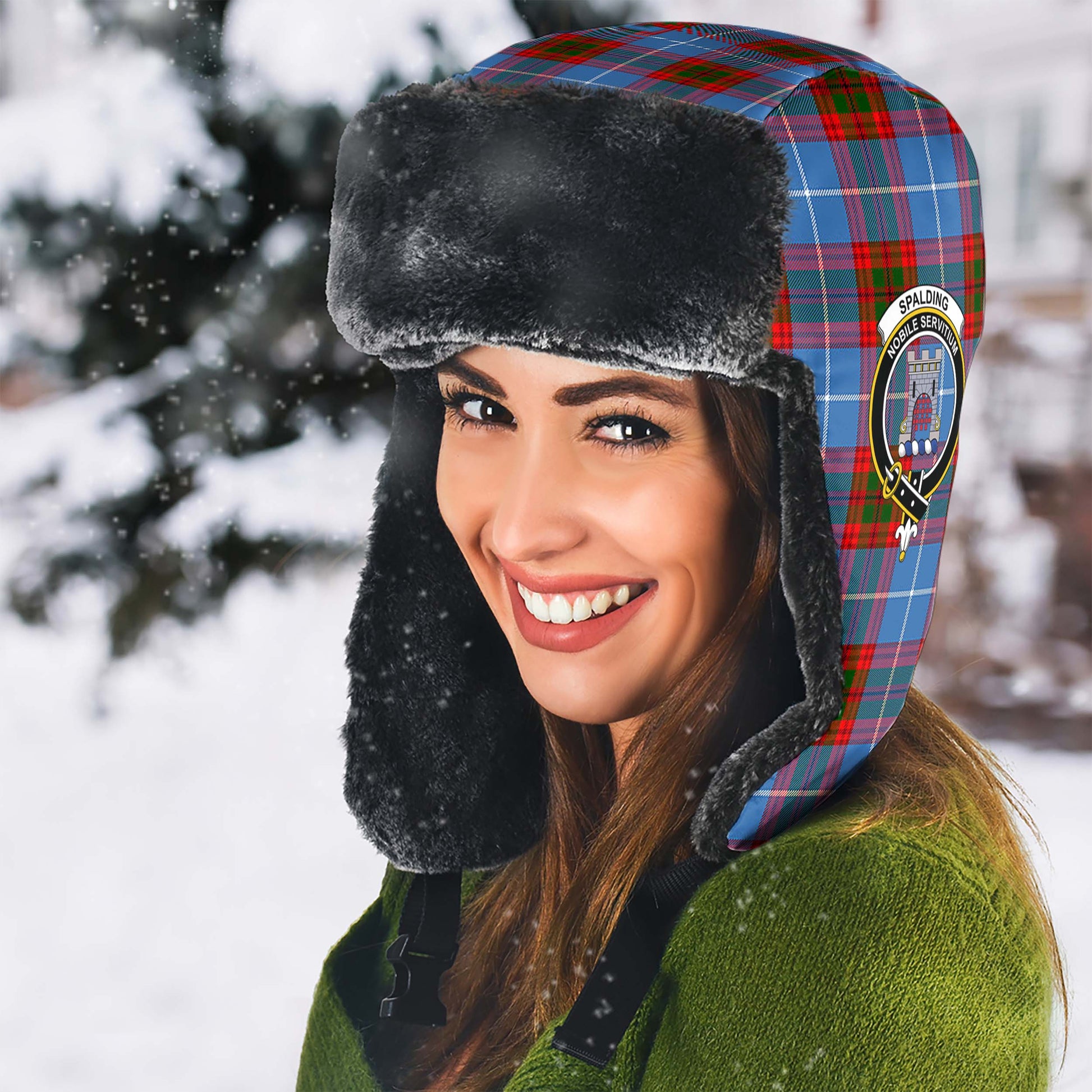 Spalding Tartan Winter Trapper Hat with Family Crest - Tartan Vibes Clothing