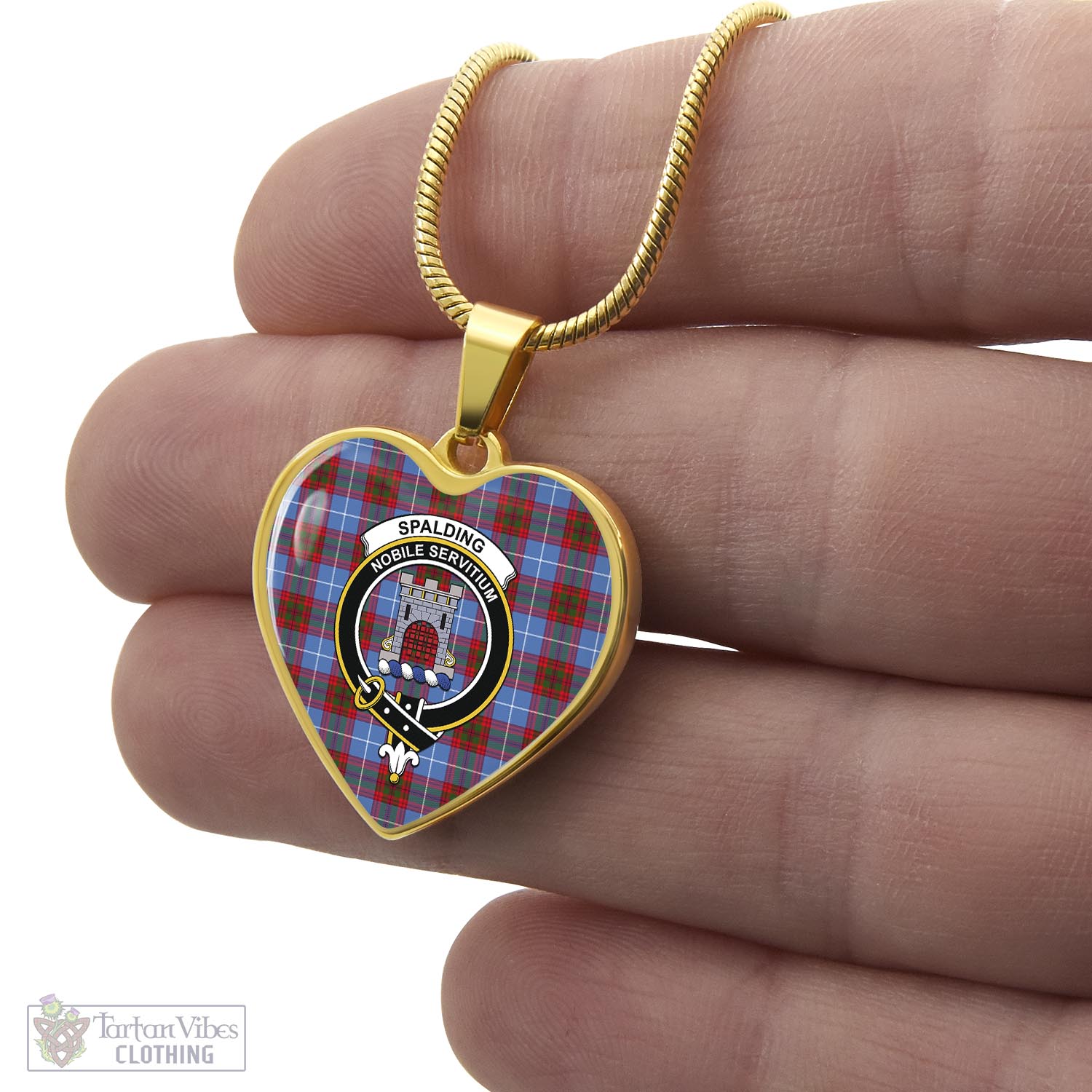 Spalding Tartan Heart Necklace with Family Crest - Tartan Vibes Clothing