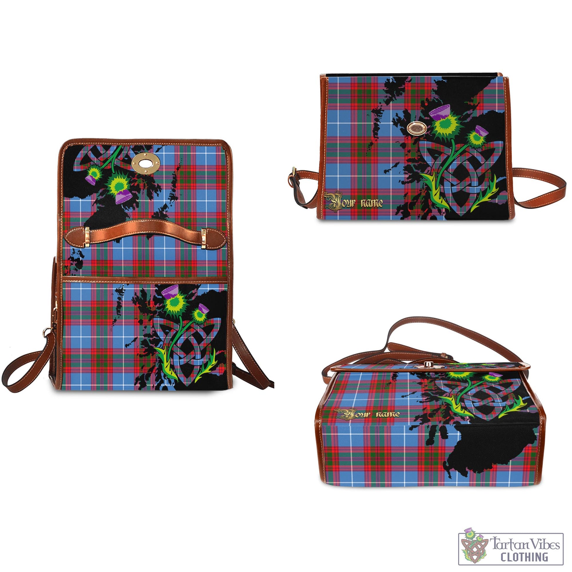 Tartan Vibes Clothing Spalding Tartan Waterproof Canvas Bag with Scotland Map and Thistle Celtic Accents