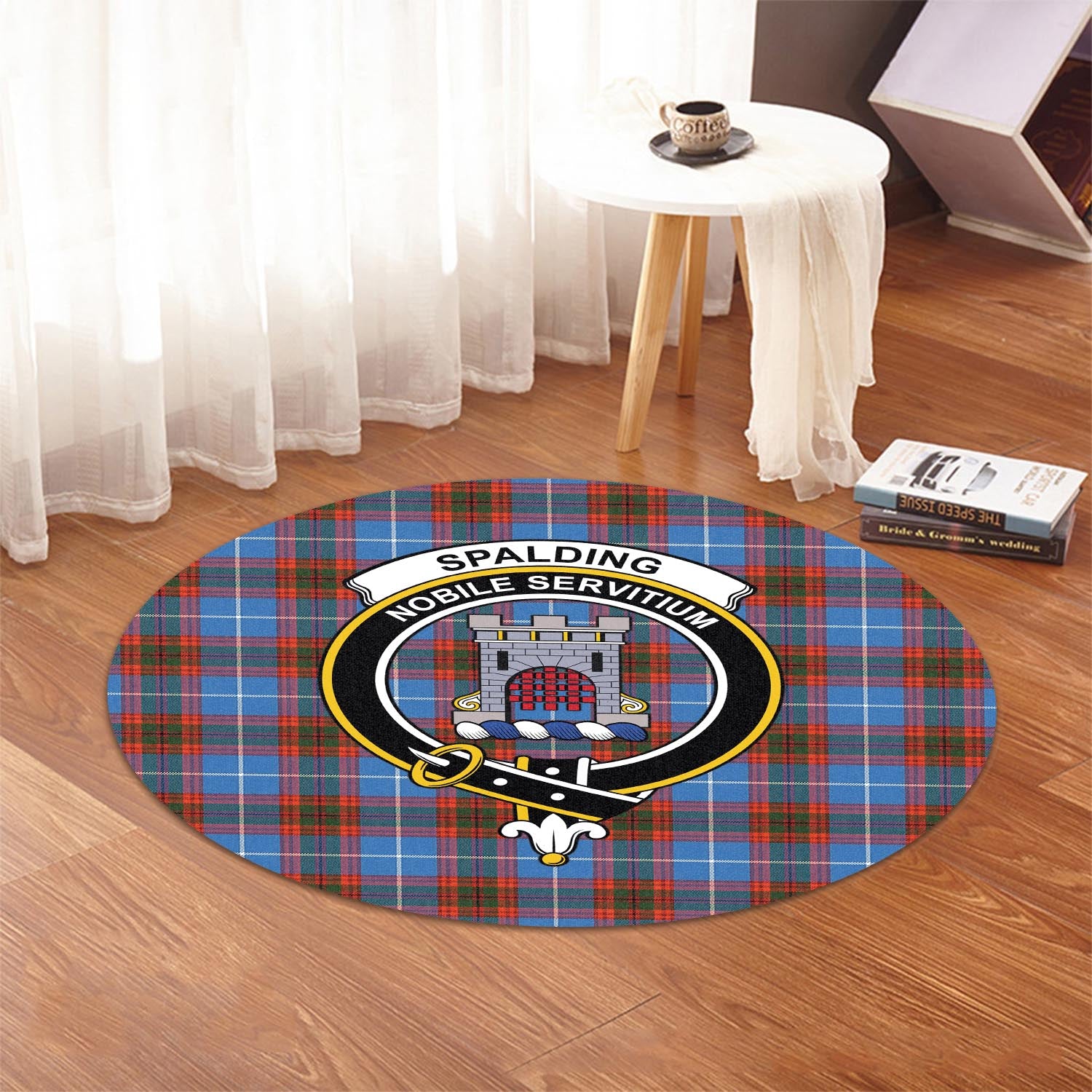 Spalding Tartan Round Rug with Family Crest - Tartan Vibes Clothing