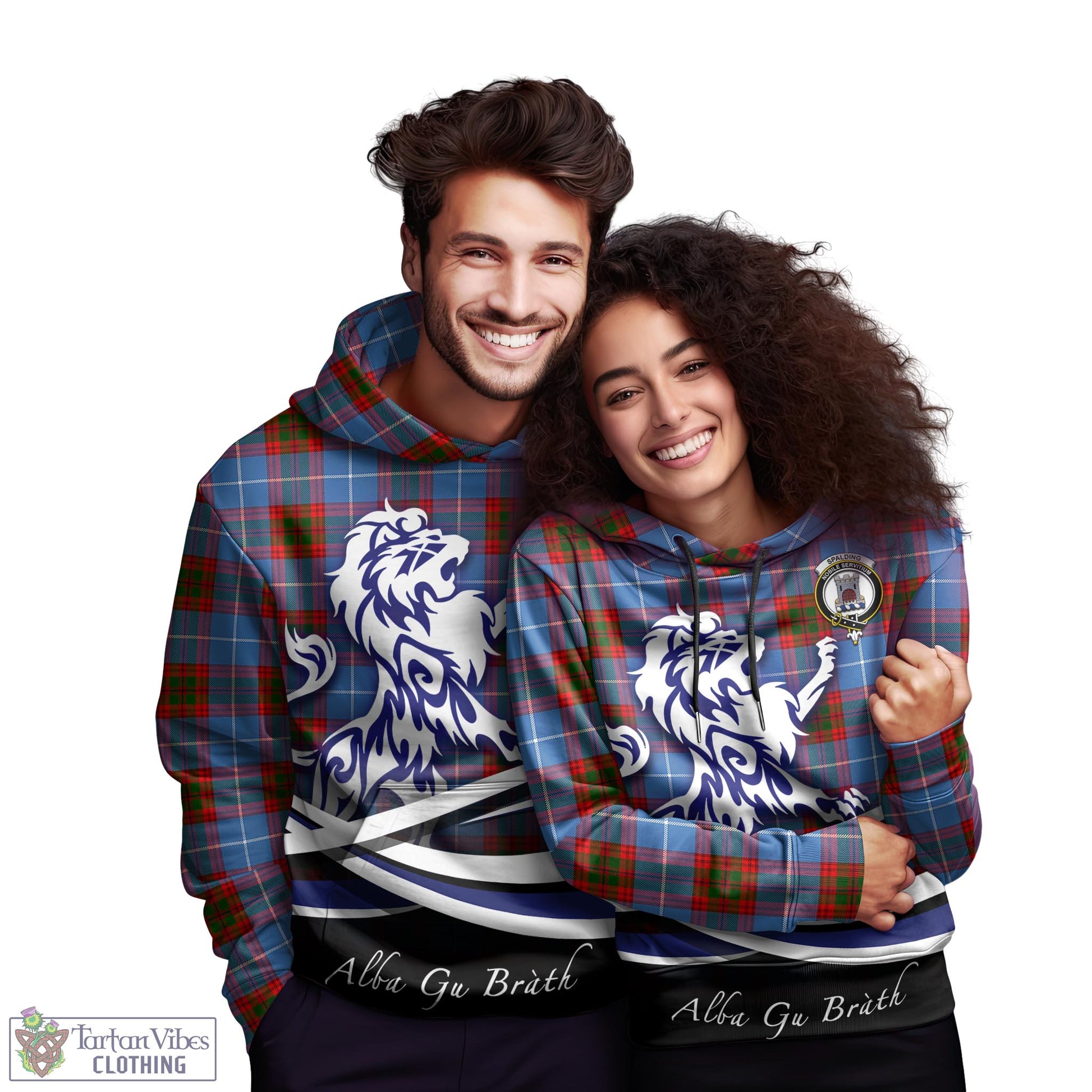 Spalding Tartan Hoodie with Alba Gu Brath Regal Lion Emblem - Tartan Vibes Clothing