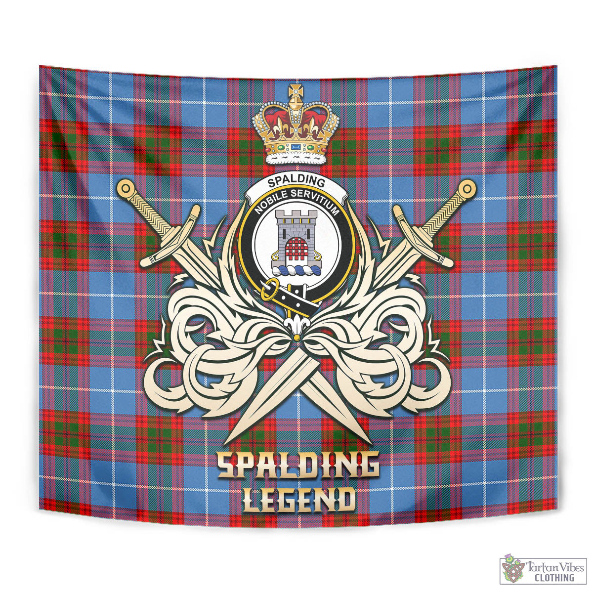 Tartan Vibes Clothing Spalding Tartan Tapestry with Clan Crest and the Golden Sword of Courageous Legacy
