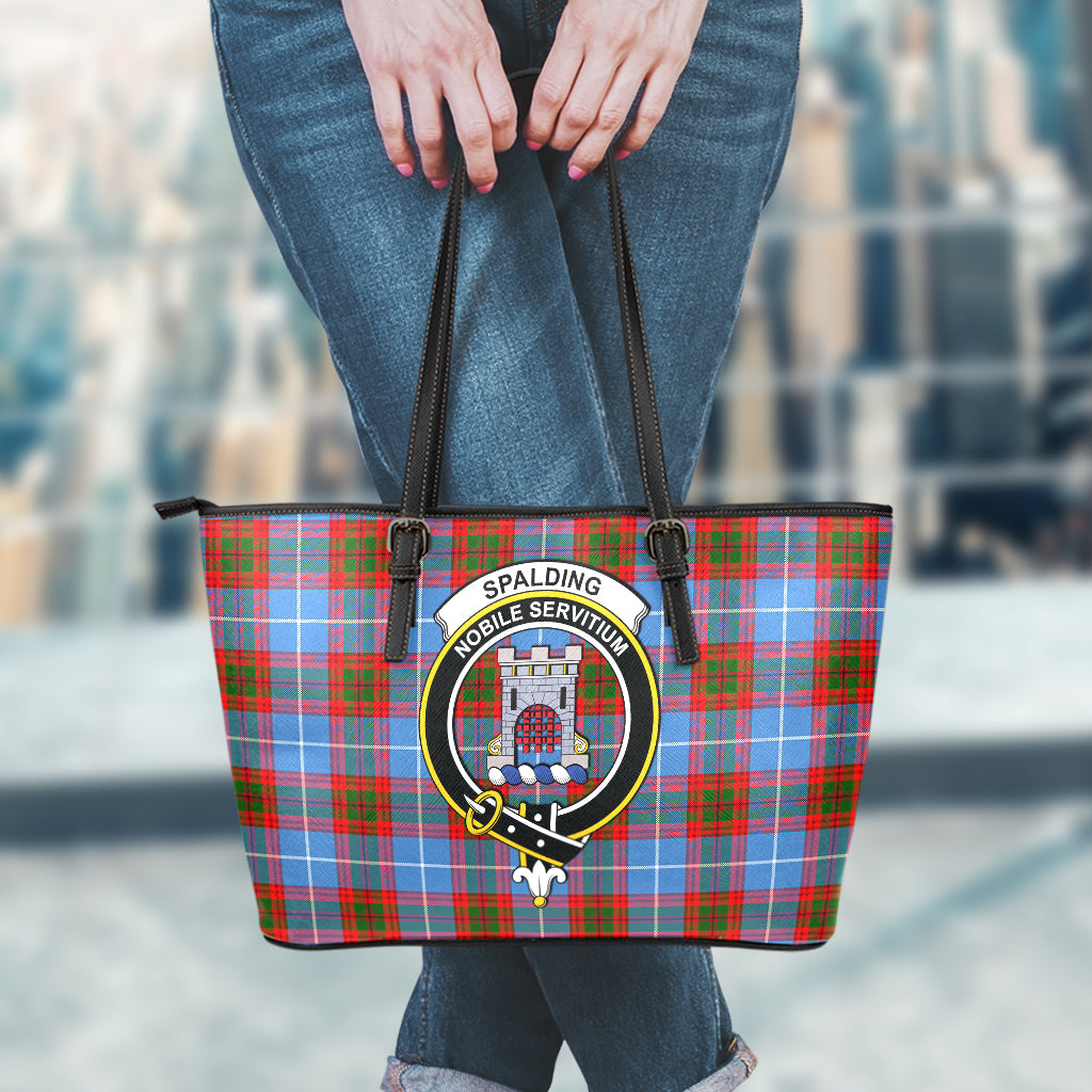 Spalding Tartan Leather Tote Bag with Family Crest - Tartan Vibes Clothing